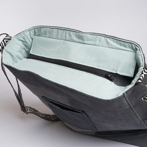 grosser upcycling Jeans Shopper grau | mint